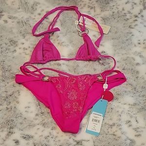 Beach Bunny bikini. Neon pink. Small.
